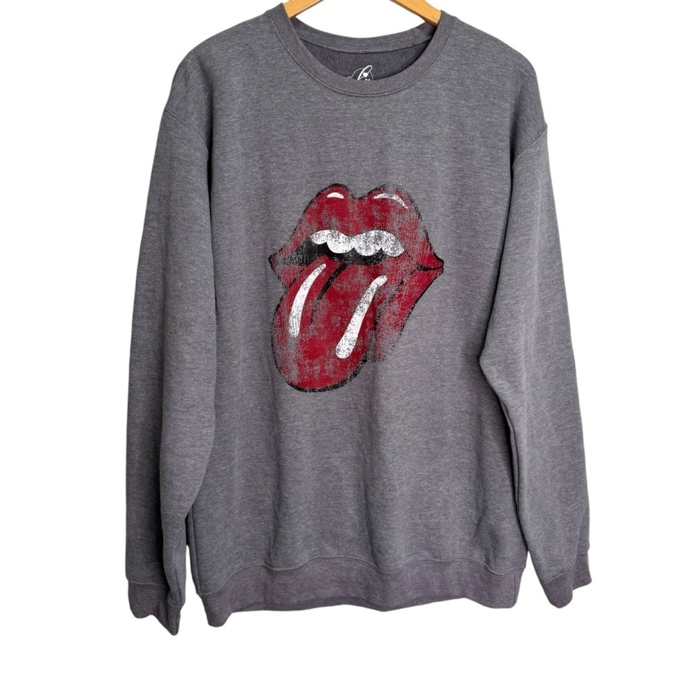 Blonde Ambition Distressed Rolling Stones Logo Grey Crew Neck Sweatshirt Medium